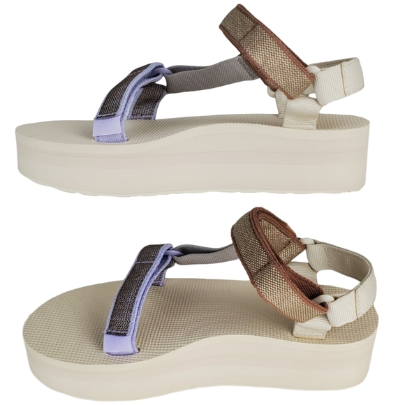 NWB Teva flatform universal karina strappy sandals macaroon metallic multi - Picture 6 of 15